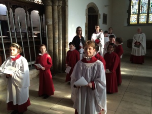 The Choristers and Choral Scholars lining up ahead of Choral Eucharist, along with some of our new recruits.